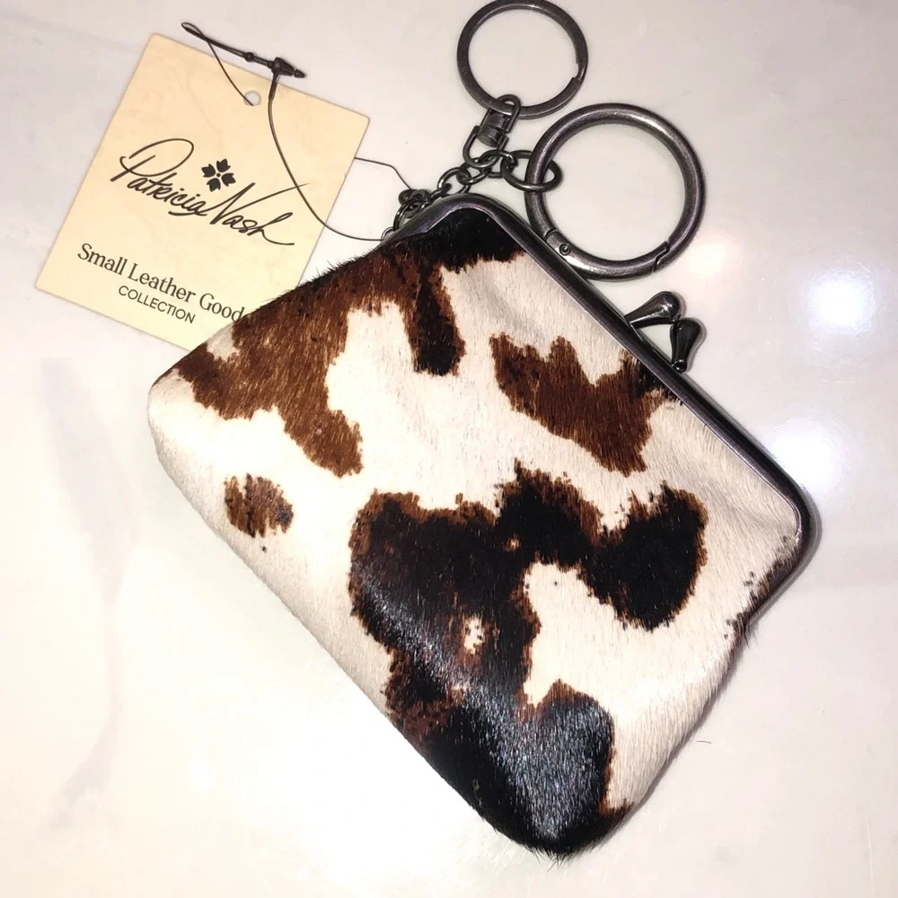 Patricia Nash Cavalino Large Borse Coin Purse Black Leather & Calf Hair NWT
